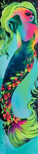 Free colorful bookmark featuring a flowing whoosh-style mermaid
